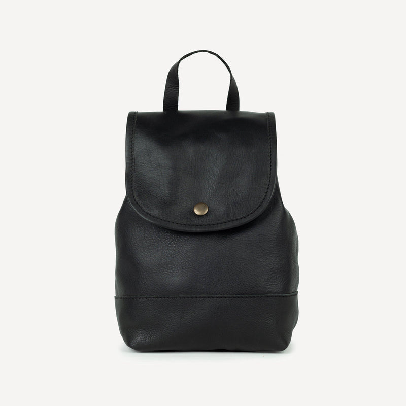 Mini Fold-Over Backpack - Black Leather