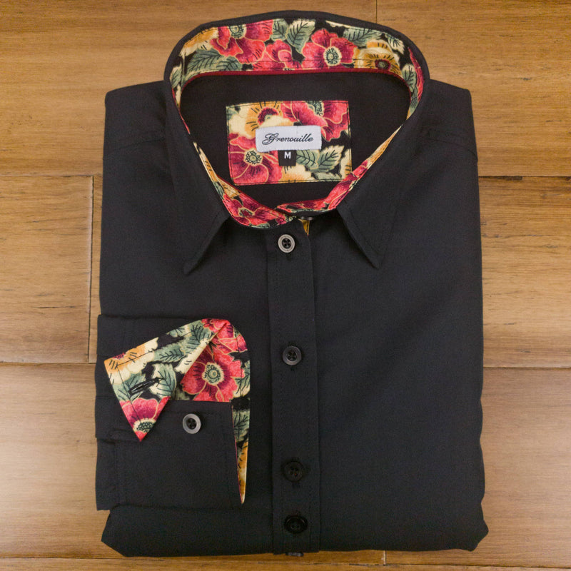 Black Shirt with Red & Yellow Poppy Accents