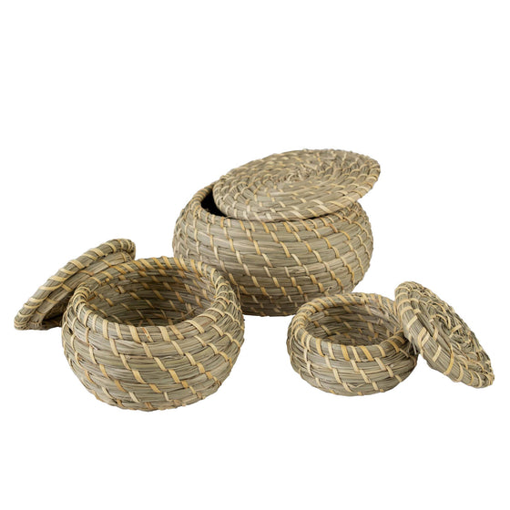 Set 3 Natural Seagrass Box With Lid
