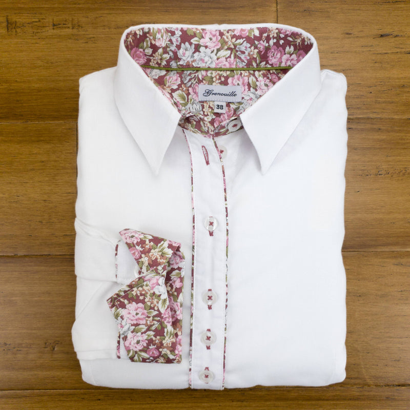 White Shirt with Pink & White Flower Print Accent