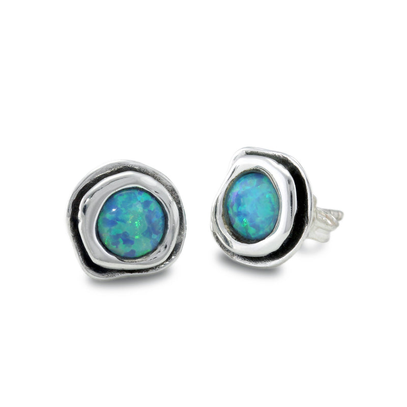 Handmade Blue Opal Silver Stud Earrings