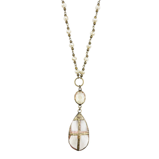 Small Metal Circle and Round Crystal, Teardrop Pendant