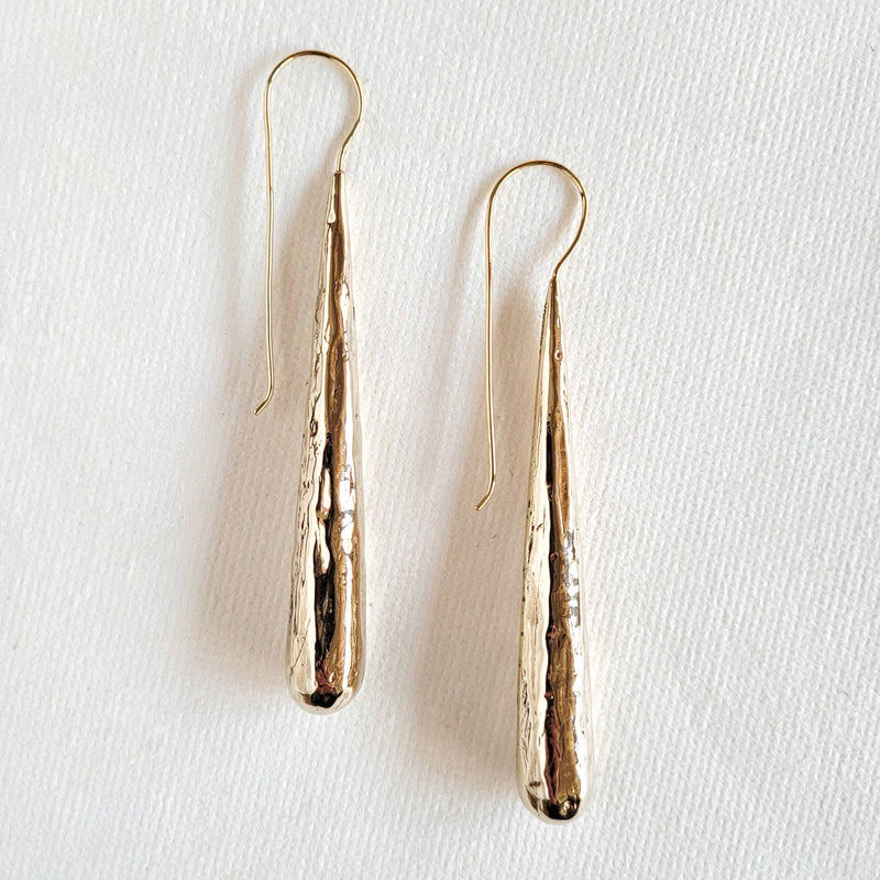 Handcrafted teardrop long pendant earrings organic designer