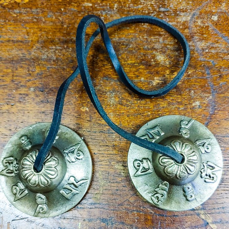 Tibetan Mantra Bronze Tingsha Bells 2.5"