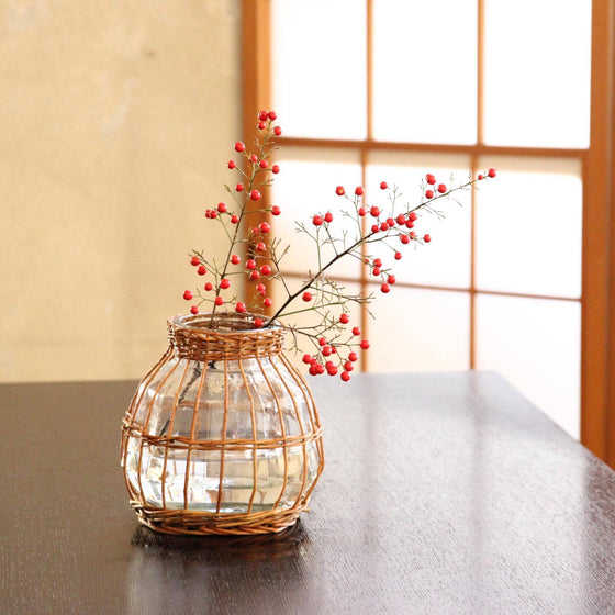 FONTAINE Basket Net Glass Flower Vase Round