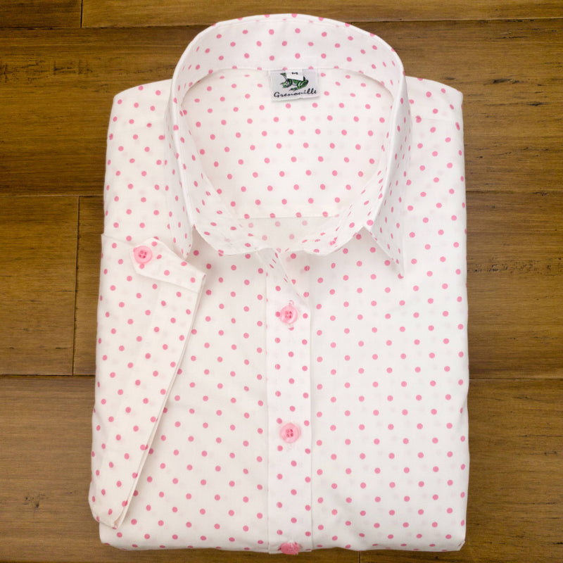 White & Pink Polka Dots Shirt