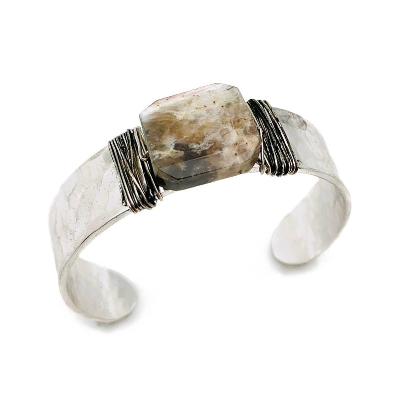 Banjara Hammered Cuff With Stone - Dendrite Opal