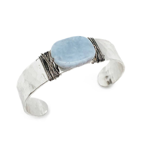 Banjara Hammered Cuff With Stone - Blue Opal