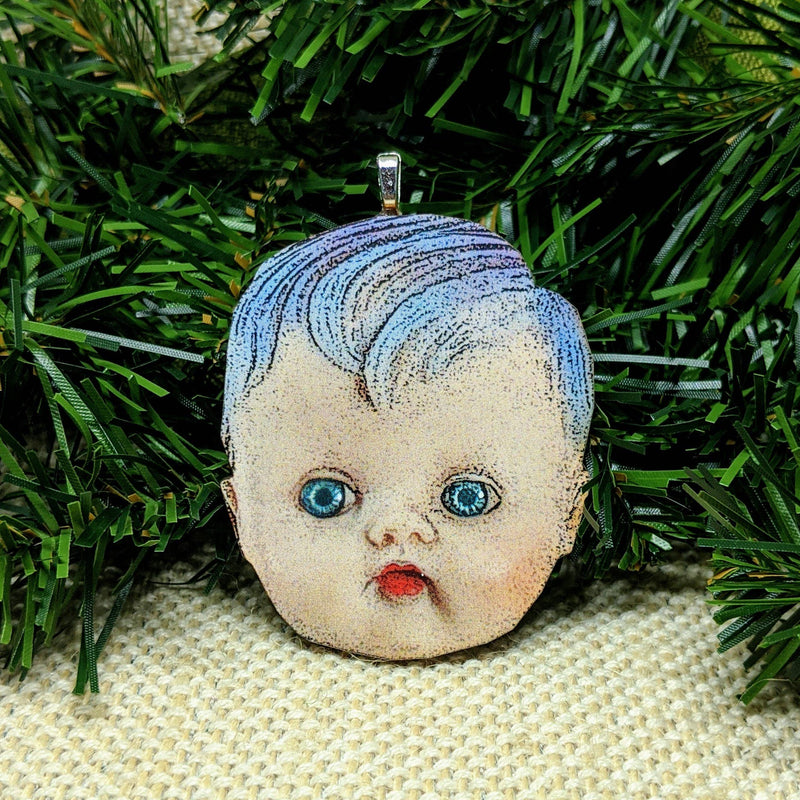 Creepy Doll Head Christmas Necklace