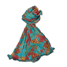  Crinkled Cotton Scarf - Tulips Blue