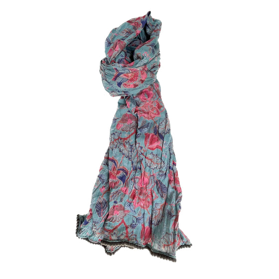 Crinkled Cotton Scarf - Taj Blue