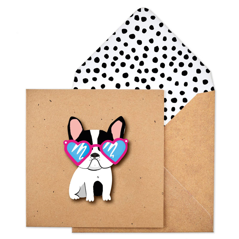 Heart Glasses Frenchie Card