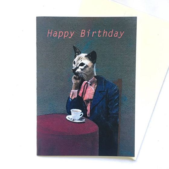 Retro Cat Happy Birthday Card