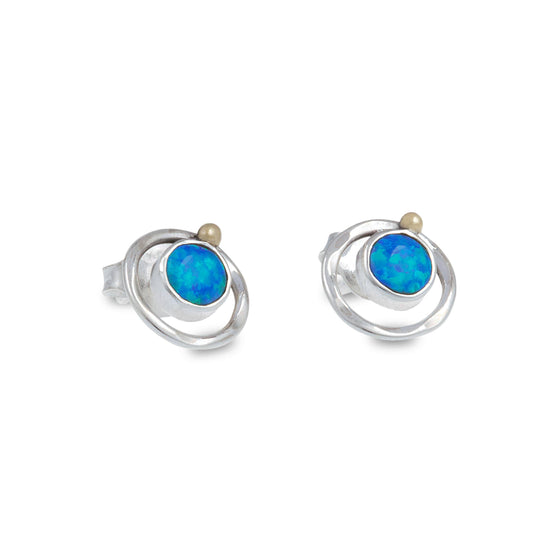 Opal Stud Earrings, Hand Made from sterling Silver.