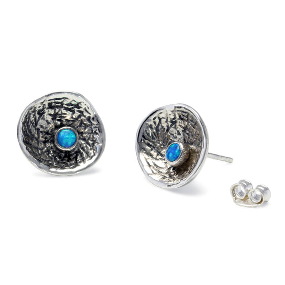 Oxidised Sterling silver Hammered Stud Earrings
