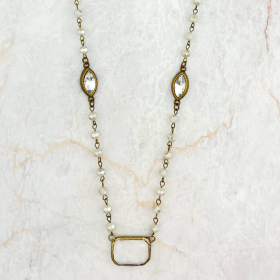 Ivory Necklace with Crystal Pendants