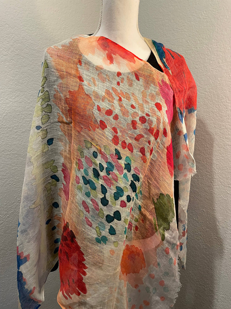Linen Poncho/Cape in Abstract Watercolor Patterns