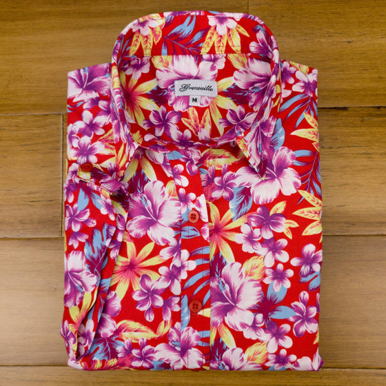 Red and Purple Tropical Print Shirt