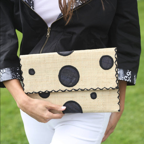 Polka Dot Straw Envelope Clutch Purse