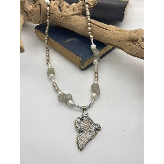 Pearl and Silver Necklace "Bird of Hope"