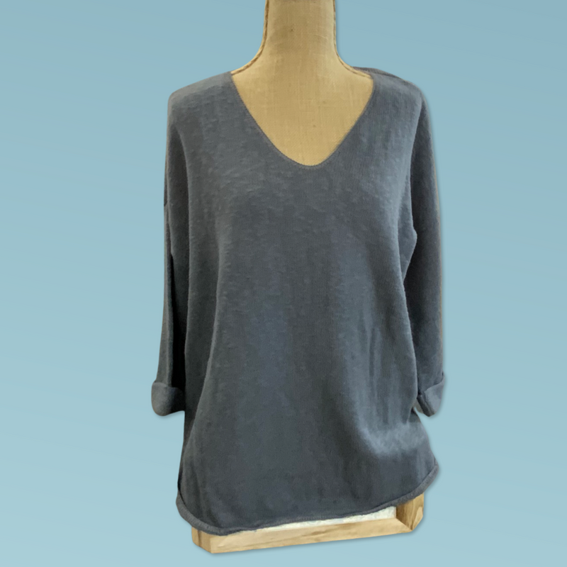 V-Neck Tunic Slub Sweater